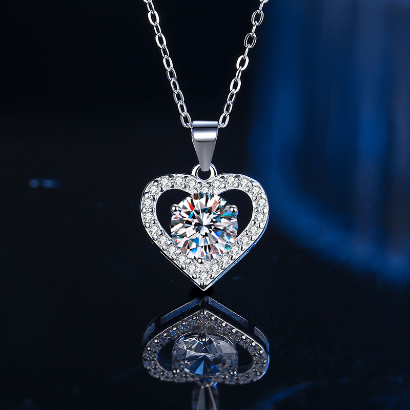 Round Diamond Mossanite Necklace 100% S925 Sterling Silver Heart Clover Choker Jewelry Luxury Iced Out Pendant Necklaces for Women Mom Mother Valentin