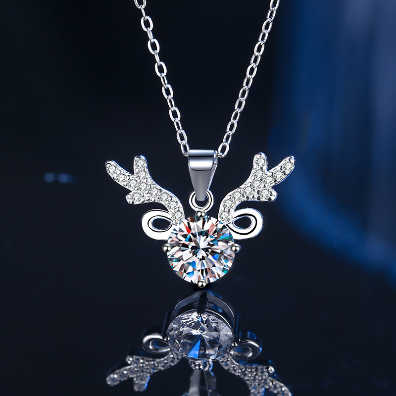 Round Diamond Mossanite Necklace 100% S925 Sterling Silver Heart Clover Choker Jewelry Luxury Iced Out Pendant Necklaces for Women Mom Mother Valentin