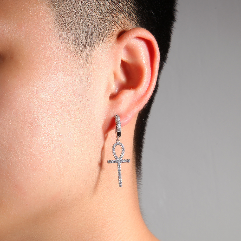 Hip Hop Shining Cross Drop Earrings Full White Zircon Dangle Earrings 18K Real Gold Plated Religion Jewelry