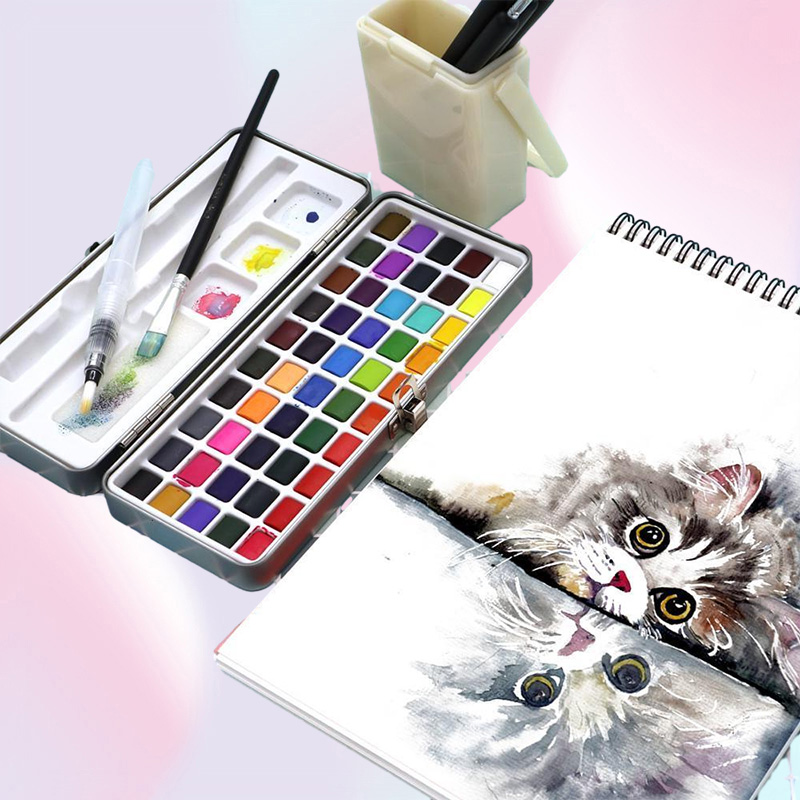 Painting Supplies SeamiArt 50Color Solid Watercolor Paint Set Portable Metal Box Watercolor Pigment for Beginner Drawing Watercolo5270295