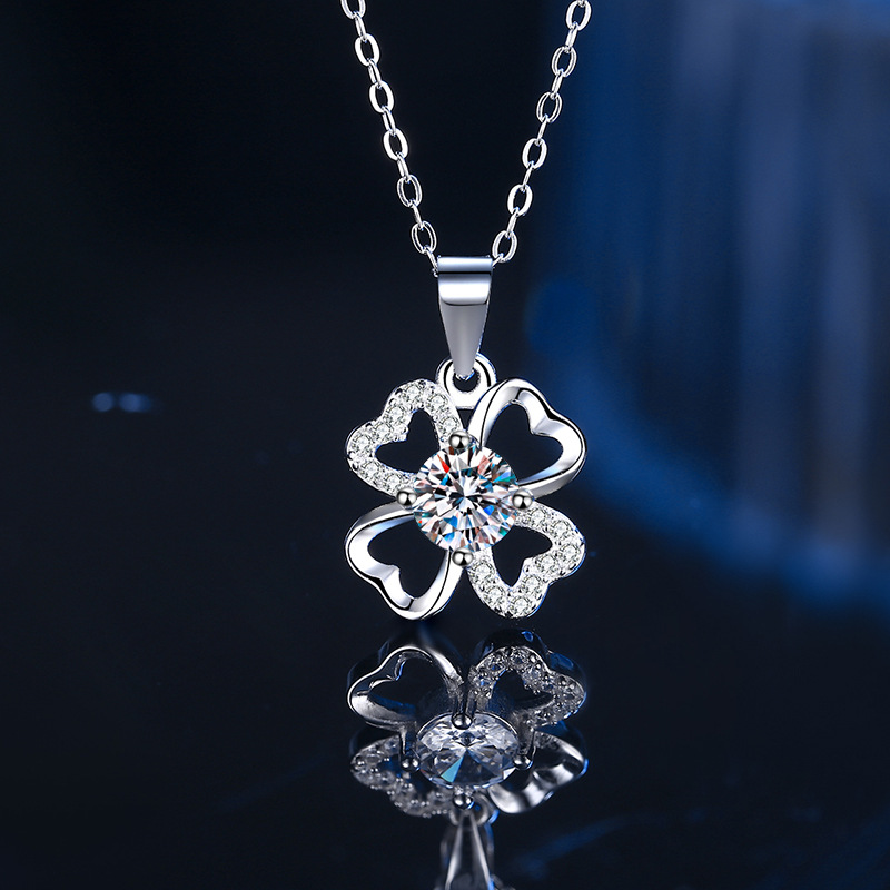 Round Diamond Mossanite Necklace 100% S925 Sterling Silver Heart Clover Choker Jewelry Luxury Iced Out Pendant Necklaces for Women Mom Mother Valentin