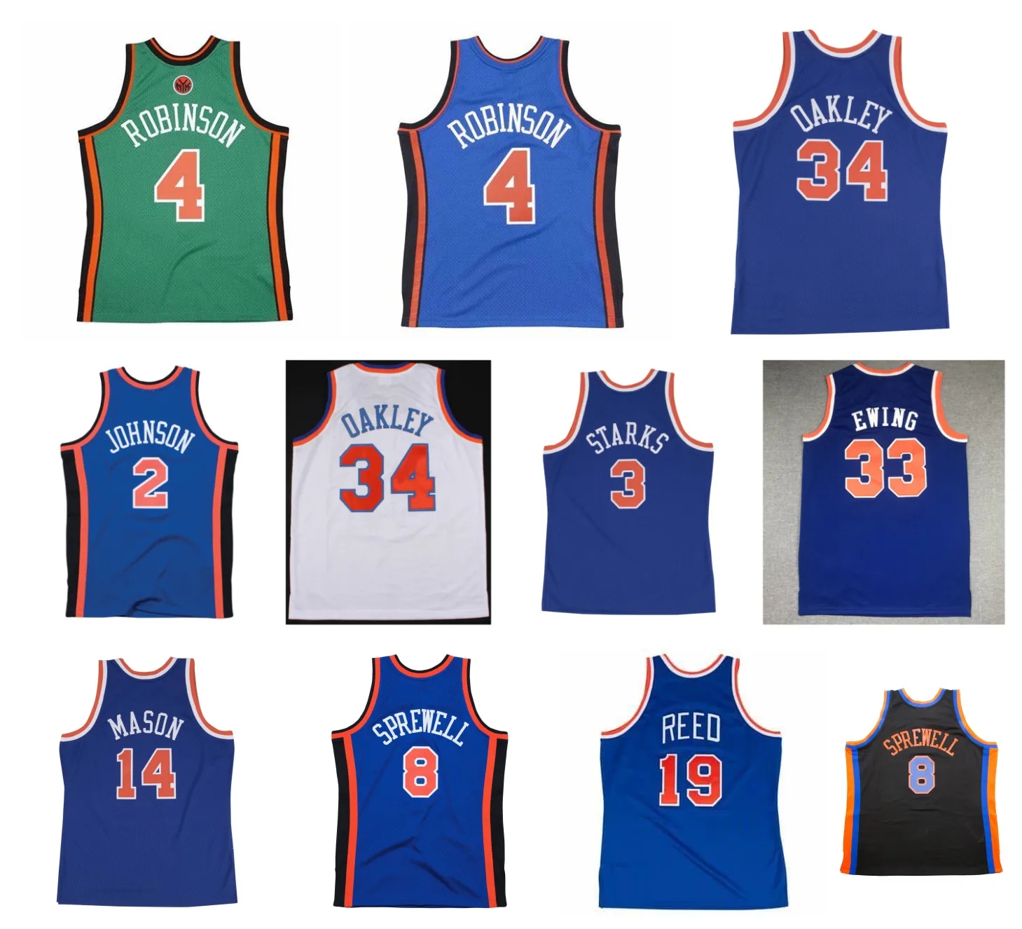 Knick Nate Robinson Patrick Ewing Basketball Jersey New John Starks York Phil Jackson Larry Johnson Latrell Sprewell Willis Reed Mitchell Ness White Blue Size S-XXXL