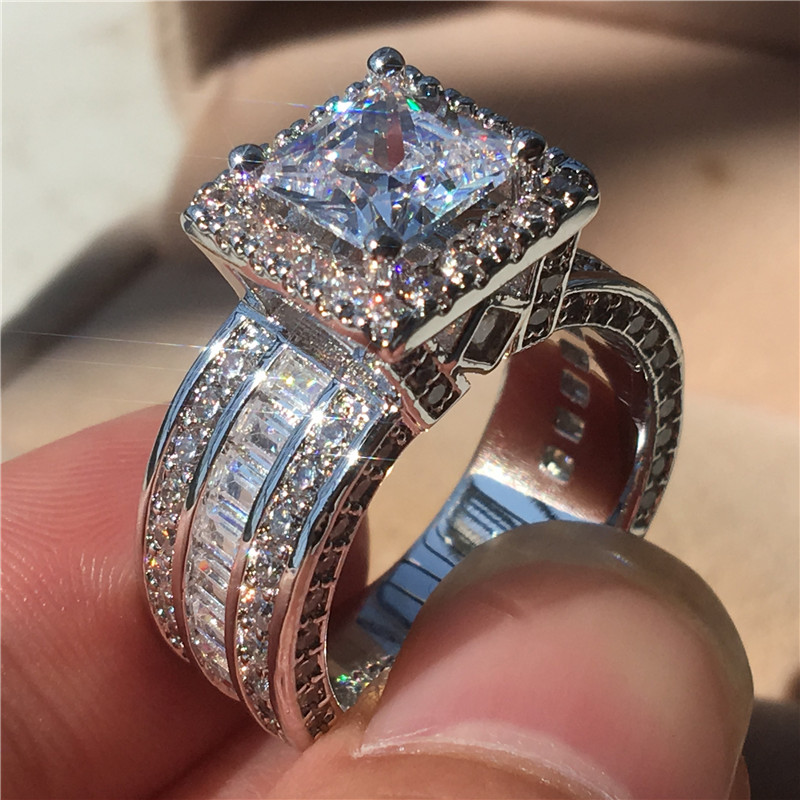 Band Rings 925 Sterling Silver Band Ring Princess Cut Wedding Rings 3ct Lab Diamond fashion luxury Jewelry For Women woman Engagement Anniversary