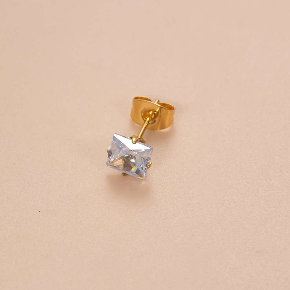 3-8mm Vintage Iced Out Cubic Zirconia Square Stud Earring Bling Prong Cz Stone Surgical Titanium Stainless Steel Wolf Tide Piercing Jewelry Bijoux Who