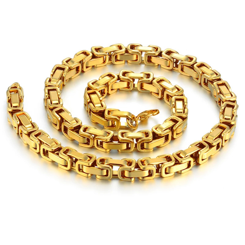 Men's Gold Chain Necklace 20 23 26 Male Corrente Gold Color Stainless Steel Necklace Byzantine Chains For Men Jewelry 240104
