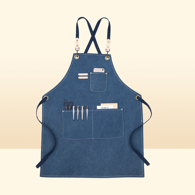 Aprons Kitchen Heavy Duty Canvas Barber Work Unisex Cross Straps Adjustable Salon Hairdresser Bib PU Leather for Men 2211226580616