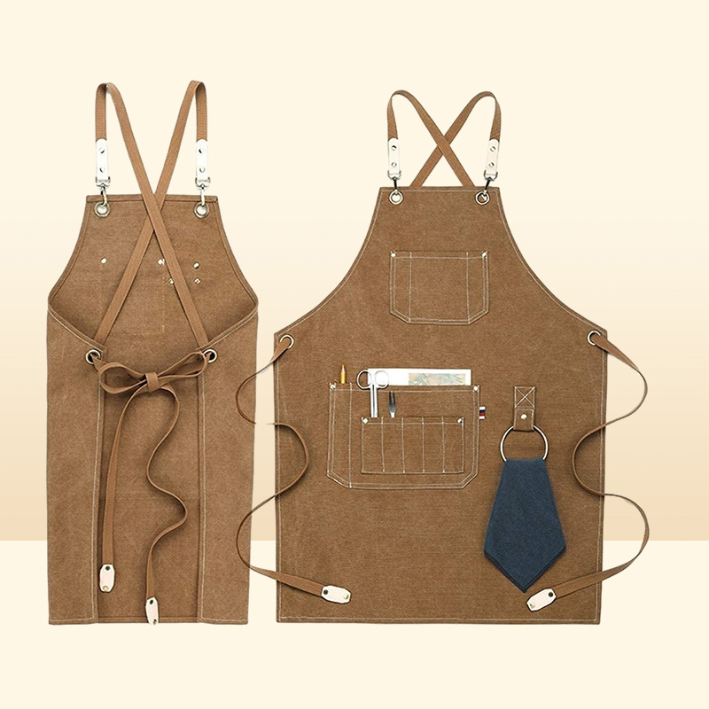 Aprons Kitchen Heavy Duty Canvas Barber Work Unisex Cross Straps Adjustable Salon Hairdresser Bib PU Leather for Men 2211226580616