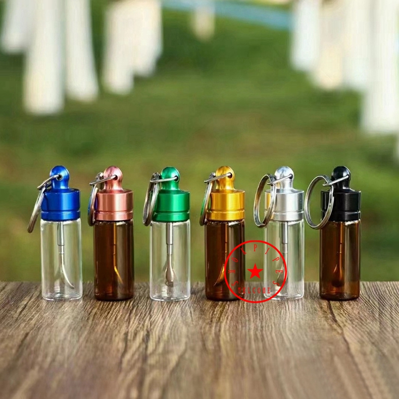 Colorful Smoking Dry Herb Tobacco Spice Miller Pill Snuff Snorter Sniffer Snuffer Stash Case Seal Storage Box Wax Spoon Glass Bottle Holder DHL