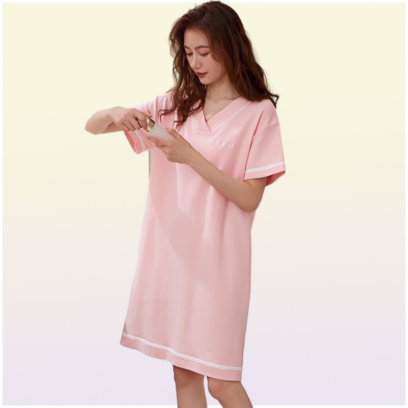 Women039s Sleepwear Shortsleeved Cotton Night Gowns Summer Soild Nightgowns Home Wear Lady Sleep Lounge Sleeping Dress M3XL1033867