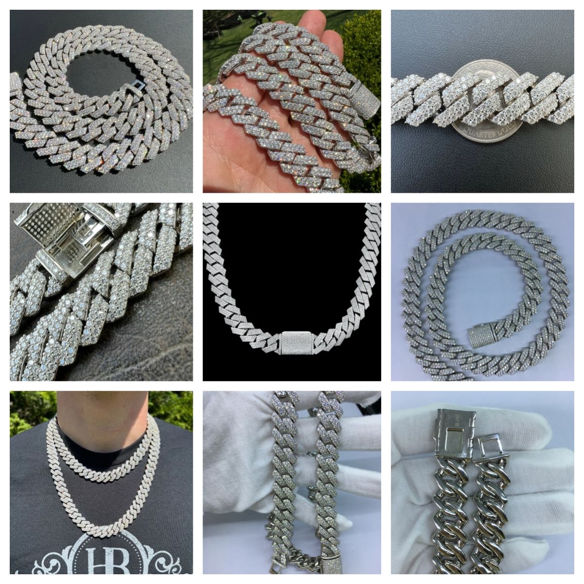10mm 14mm 22inches Mens Real Gold Hip Hop Chains Vvs Moissanite Diamond Chain Prong Set 10k Gold Cuban Link Chain