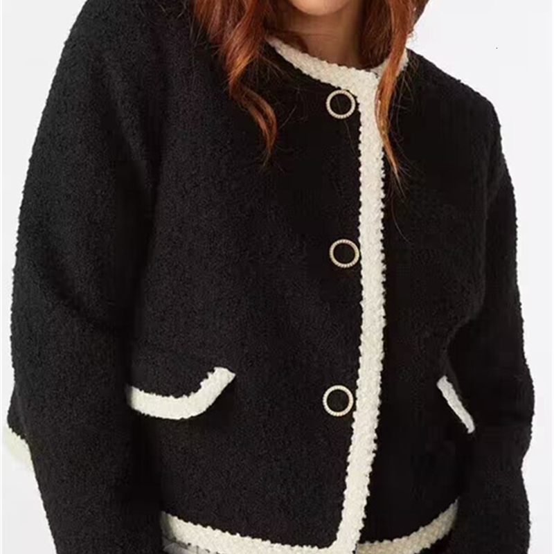 Ladies Color Block Plaid Long-Sleeved Cardigan Early Autumn Female V-Neck Single-Breasted S Loose Lazy Sweater Coat 231229