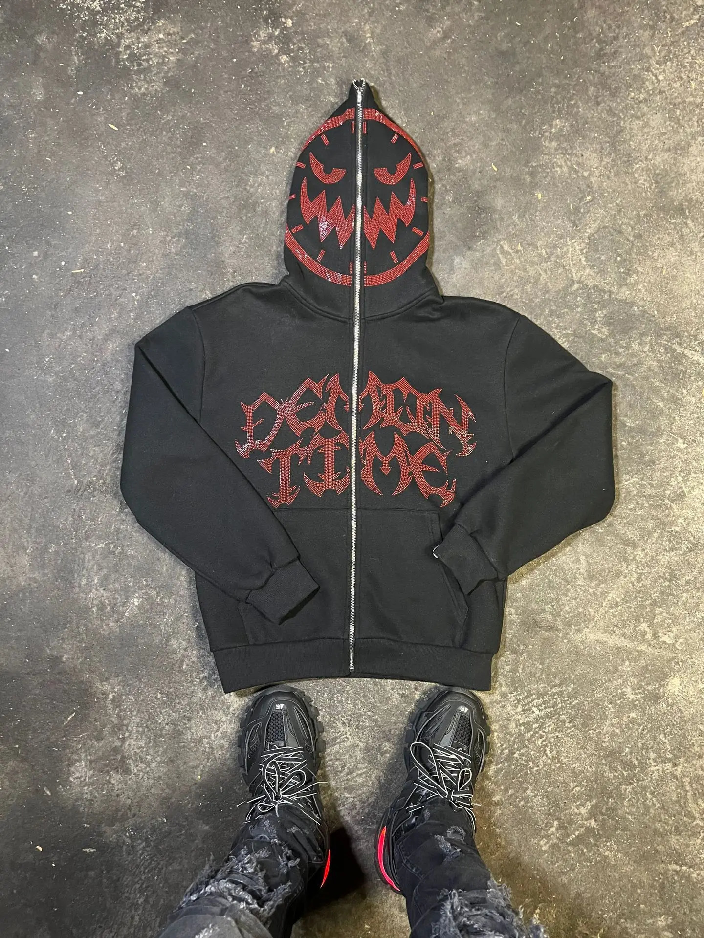 European and American Y2k male goth diamond hooded female hip-hop zipper long-sleeved autumn and winter Harajuku sweatshirt 240104