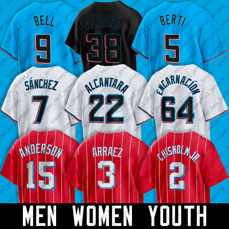 Jazz Chisholm Jr. baseball jersey Miamis Luis Arraez Marlins Yuli Gurriel Jorge Soler Groshans Jesus Sanchez Jon Berti Avisail Garcia Jesus Luzardo Sandy Alcantara