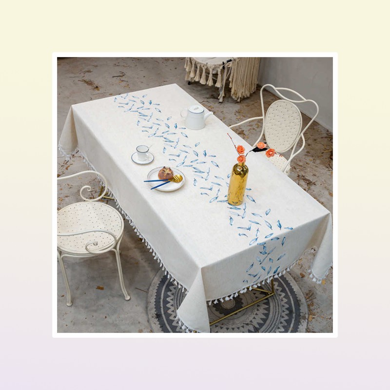 Table Cloth Embroidery Feather Decorative Linen Tablecloth With Tassel Waterproof Oilproof Thick Rectangular Wedding Dining Table Cloth J2210184394585