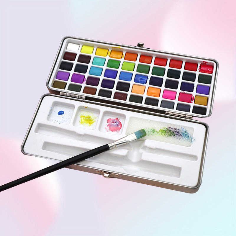 Painting Supplies SeamiArt 50Color Solid Watercolor Paint Set Portable Metal Box Watercolor Pigment for Beginner Drawing Watercolo5270295