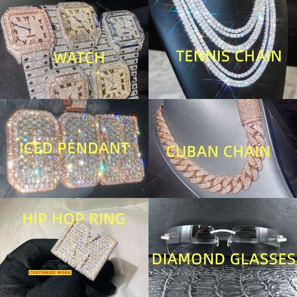 necklace moissanite chain 15mm Hip Hop VVS Dia Baguette Cuban k Chain Moissanite Sier Jewelry Box