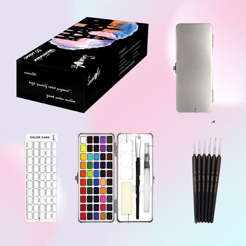 Painting Supplies SeamiArt 50Color Solid Watercolor Paint Set Portable Metal Box Watercolor Pigment for Beginner Drawing Watercolo5270295