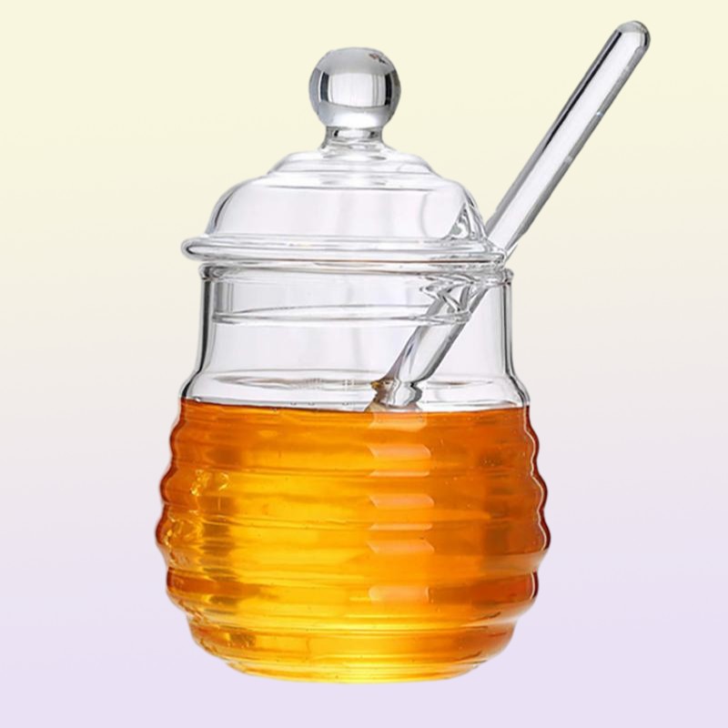 Storage Bottles Jars 250ml Glass Honey Jar High Borosilicate Pot With Dipper Spoon Small Kitchen Container For Syrup9425482