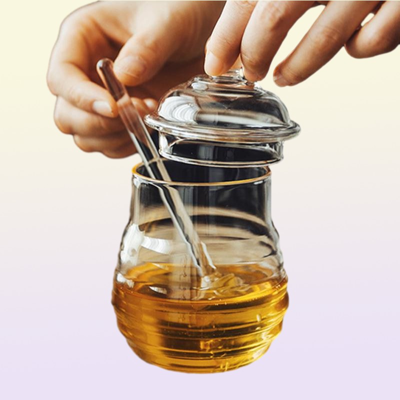 Storage Bottles Jars 250ml Glass Honey Jar High Borosilicate Pot With Dipper Spoon Small Kitchen Container For Syrup9425482