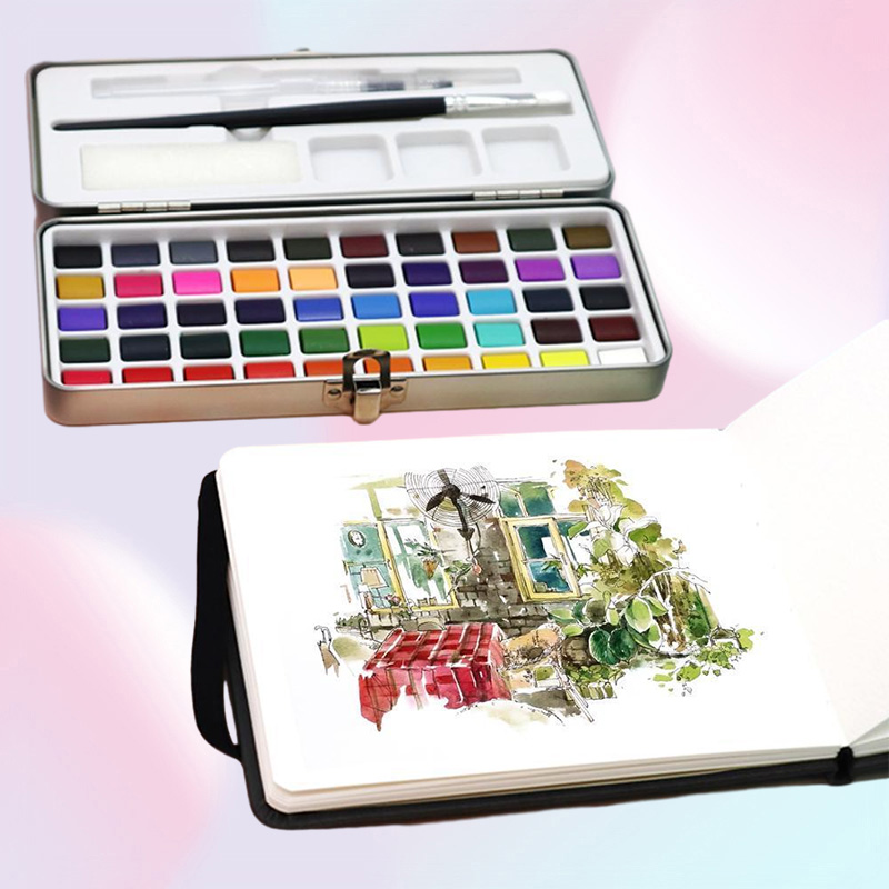 Painting Supplies SeamiArt 50Color Solid Watercolor Paint Set Portable Metal Box Watercolor Pigment for Beginner Drawing Watercolo5270295