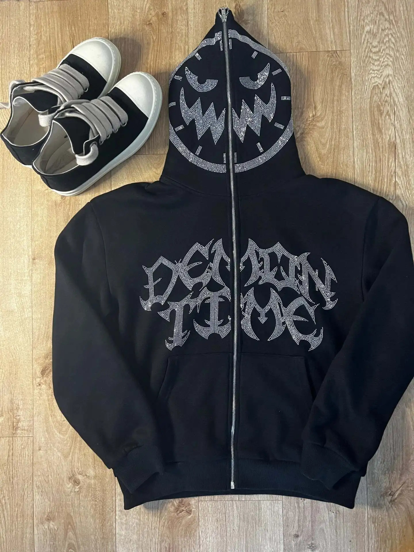 European and American Y2k male goth diamond hooded female hip-hop zipper long-sleeved autumn and winter Harajuku sweatshirt 240104