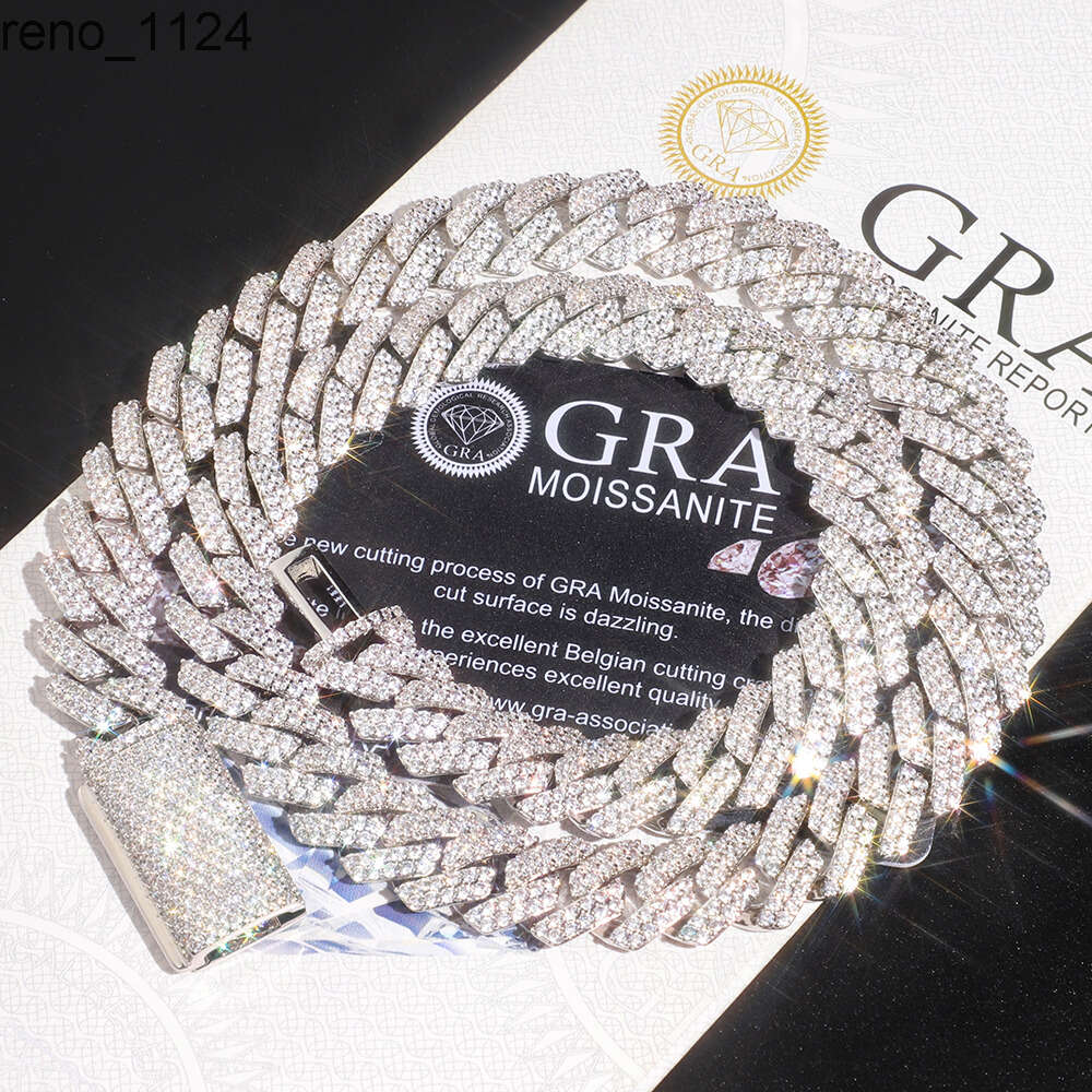 Hip Hop Moissanite Jewelry Luxury Men Necklace 8mm 10mm 12mm Past Diamond Test VVS Moissanite Cuban Link Chain