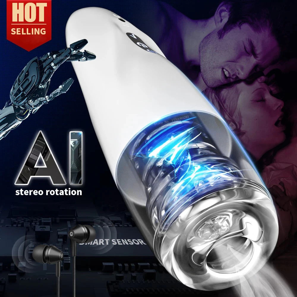 Automatic Male Silicone Vagina Rotation Masturbator Cup Real Pussy Blowjob Pocket Adult For Men Mastubation Sex Machines Toy 240105