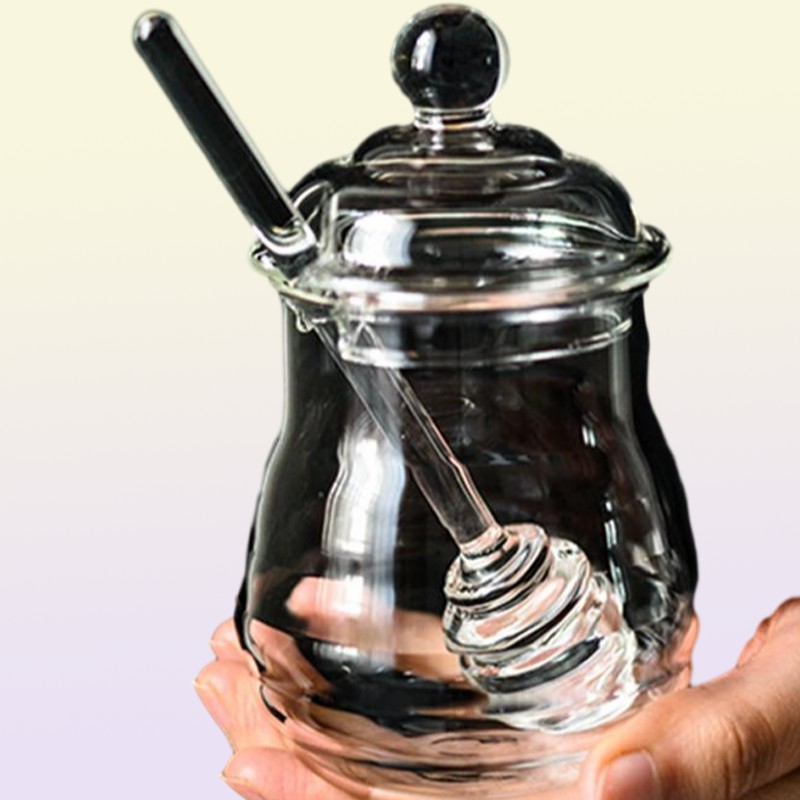 Storage Bottles Jars 250ml Glass Honey Jar High Borosilicate Pot With Dipper Spoon Small Kitchen Container For Syrup9425482