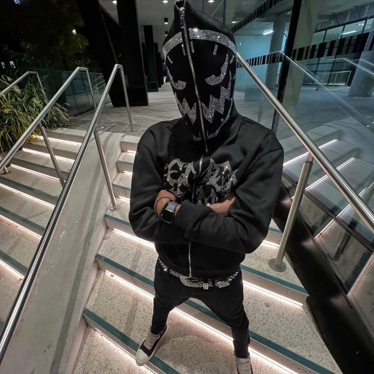 European and American Y2k male goth diamond hooded female hip-hop zipper long-sleeved autumn and winter Harajuku sweatshirt 240104