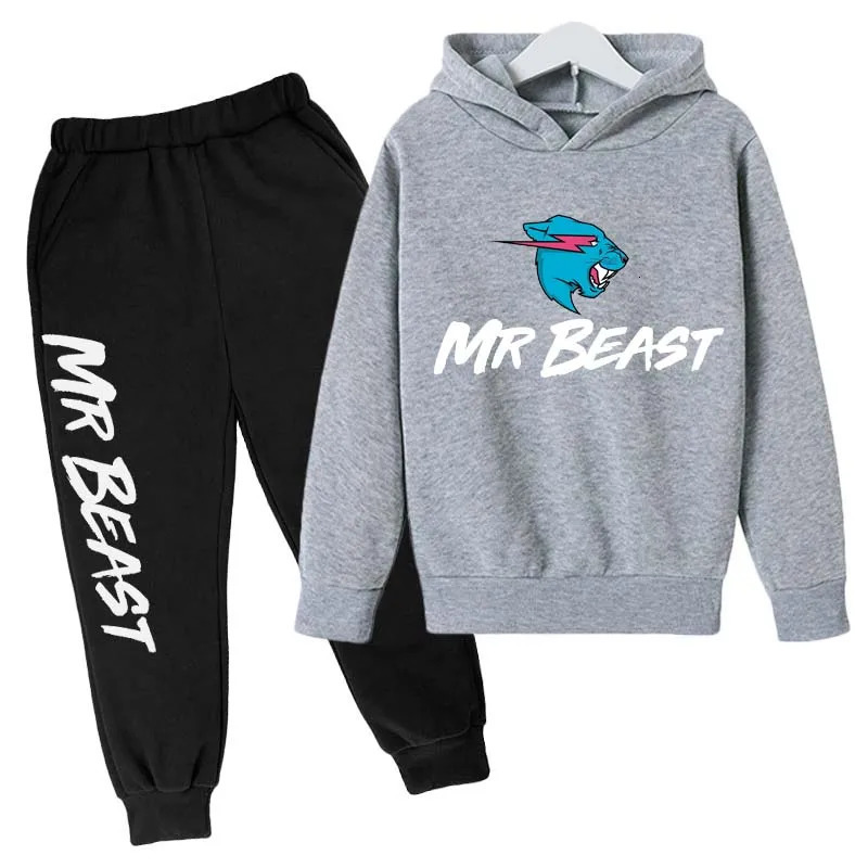 Clothing Sets Children Clothing Boys Girls Hoodies Pant Set Sweatshirt Toddler Age 3-12 Black Coat Spring Autumn Printing Sports Beast Mr 240104Y24110