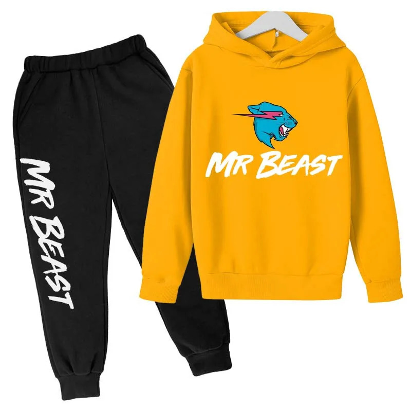 Clothing Sets Children Clothing Boys Girls Hoodies Pant Set Sweatshirt Toddler Age 3-12 Black Coat Spring Autumn Printing Sports Beast Mr 240104Y24110