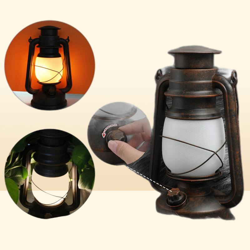 Portable Lanterns Remote Control Vintage Camping Lantern LED Candle Flame Tent Light Battery Operated Kerosene Lamp Table Night