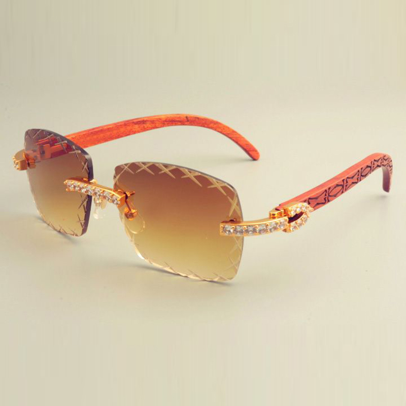 engraved X-shaped lens T8300177-L sunglasses stylish XL diamond decorative sunshade natural wooden hand-carved pattern temple
