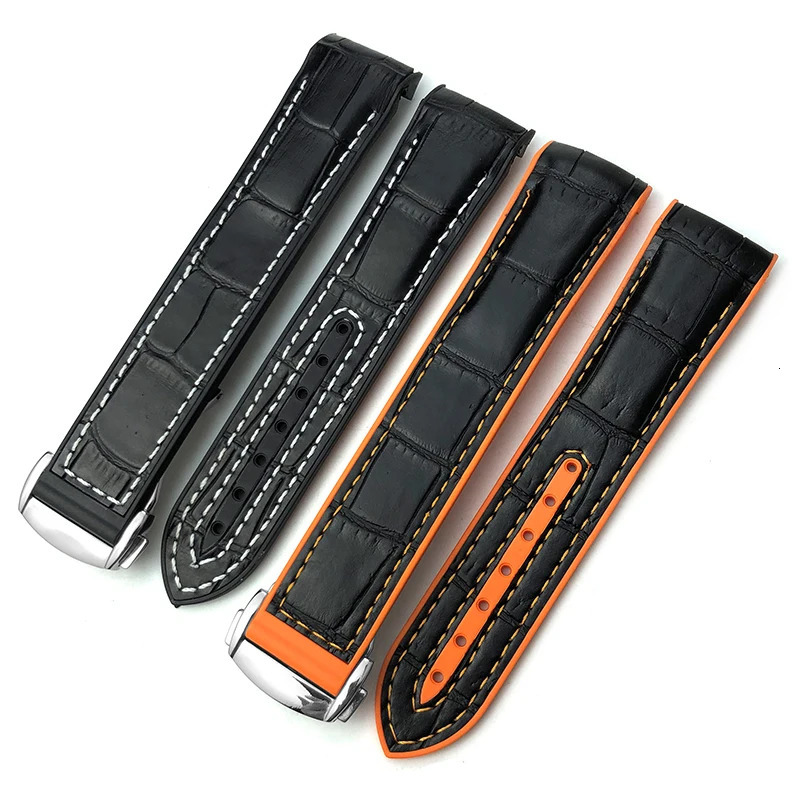 20mm 22mm High Quality Leather Cowhide Rubber Watchband fit for Omega 600 GMT Orange 1921mm Watch Strap 240104