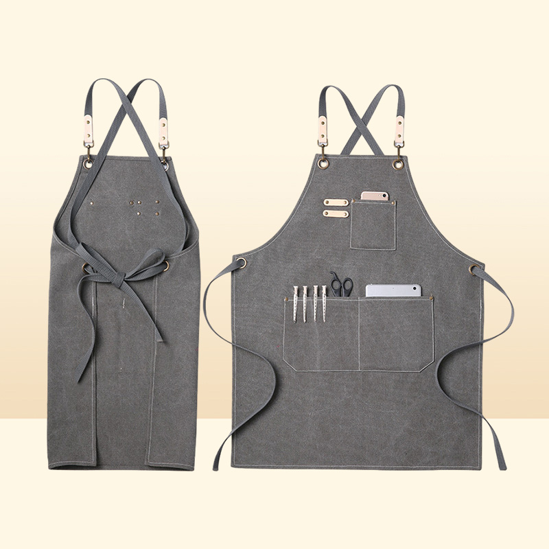 Aprons Kitchen Heavy Duty Canvas Barber Work Unisex Cross Straps Adjustable Salon Hairdresser Bib PU Leather for Men 2211226580616
