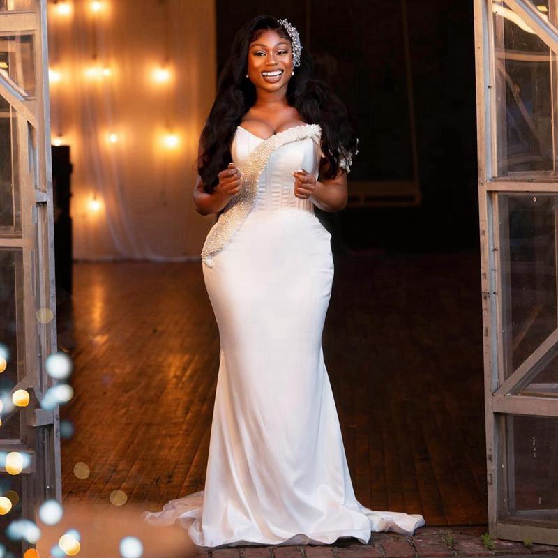 Ebi Aso Prom Mermaid Off Shoulder Pearls Formal Evening Dresses Eleagnt For African Black Women Birthday Party Dress Second Reception Gowns Ocns ST 02