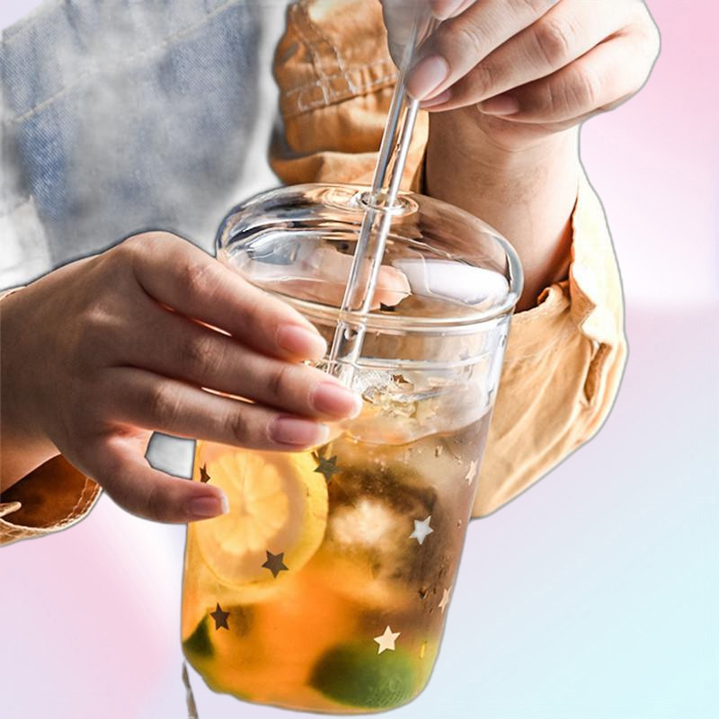 Wine Glasses 450Ml Clear Glass Cup With Lid And Straw Heat Resistant Tumbler For Coffee Milk Cold Drink Water Bottle Drinkware2036794