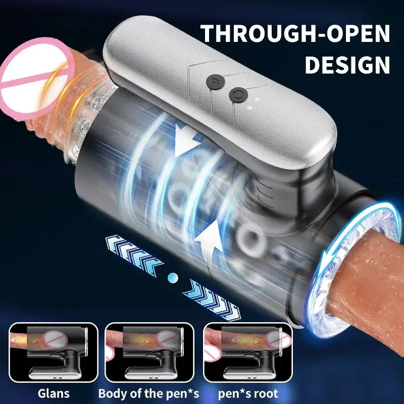 Automatic Male Masturbator Cup Portable Penis Vibrator Male Stroker With Handle 3D Realistic Vagina Adult Sex Toys 240105