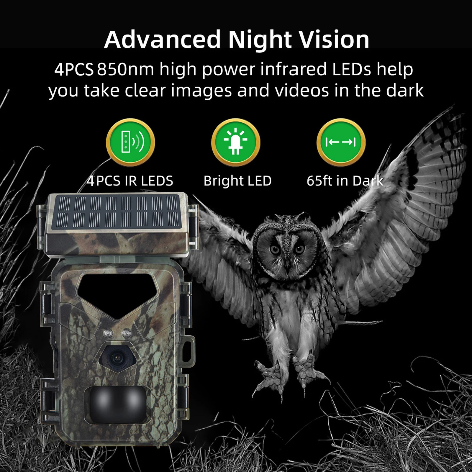 Solar Powered Night Vision Trail Camera 50MP 4K Hunting Cameras 03s Trigger Time for Wildlife Monitoring 240104