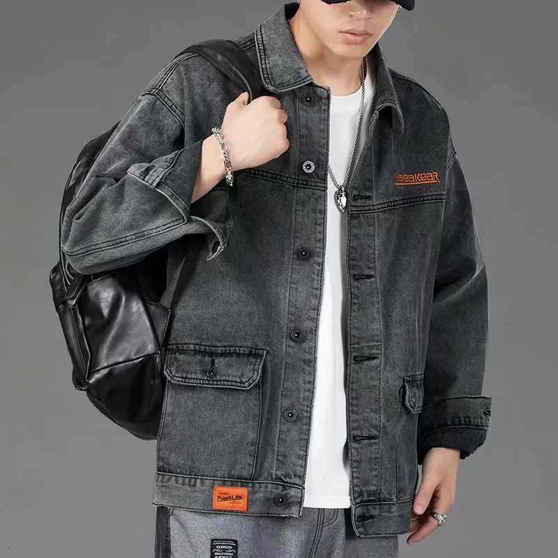 Men Denim Jacket Streetwear Hip Hop Men's Jean Jackets Male Casual Loose Outerwear Korean Version Loose Overalls Coat S-4XL 231229