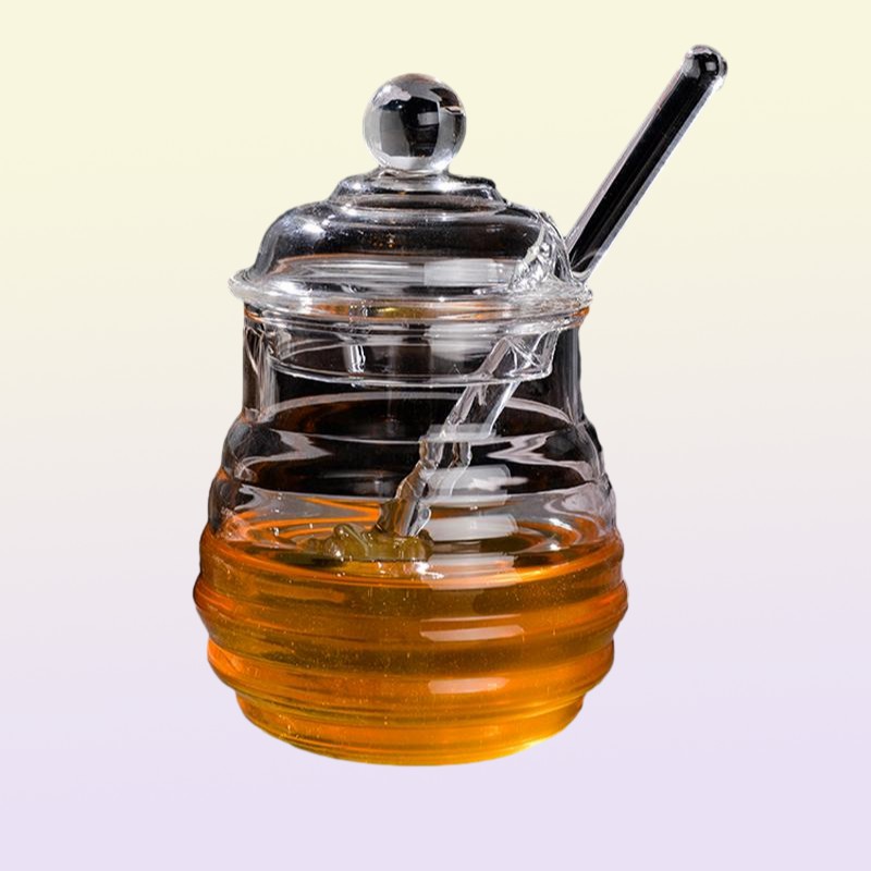 Storage Bottles Jars 250ml Glass Honey Jar High Borosilicate Pot With Dipper Spoon Small Kitchen Container For Syrup9425482