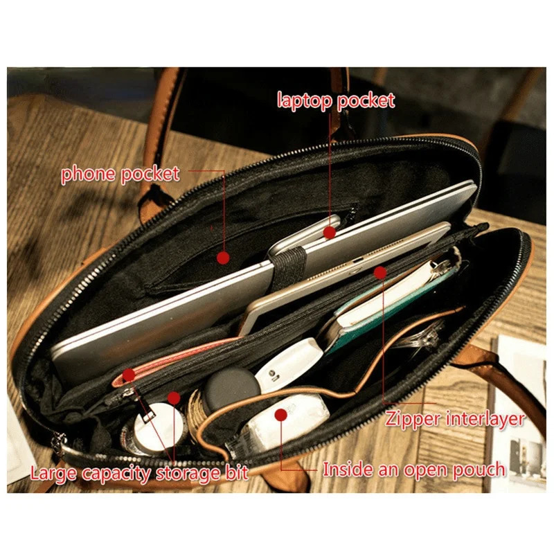 2025 news Business Women's Briefcase Leather Handbag Women 13-14 Inch Laptop Bag Shoulder Office Bags For Female Briefcases