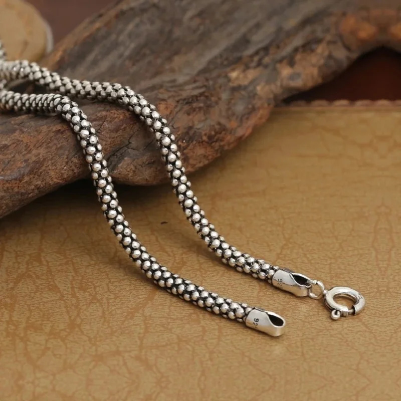 Real Silver Necklace Men Women Thai Silver Corn Necklace Male s925 Sterling Silver Long Chain Retro Pendant Necklace Jewelry 240104