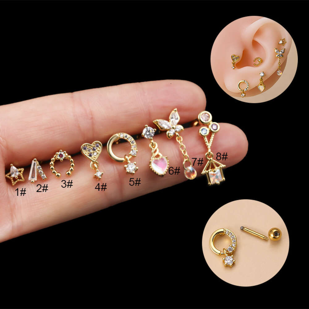 Surgical Stainless Steel Star Heart Butterfly Ball Screw Barbell Earring Studs Earrings Bling Cz Cubic Zaircon Single Cartigale Piercing Wolf Tide Jew