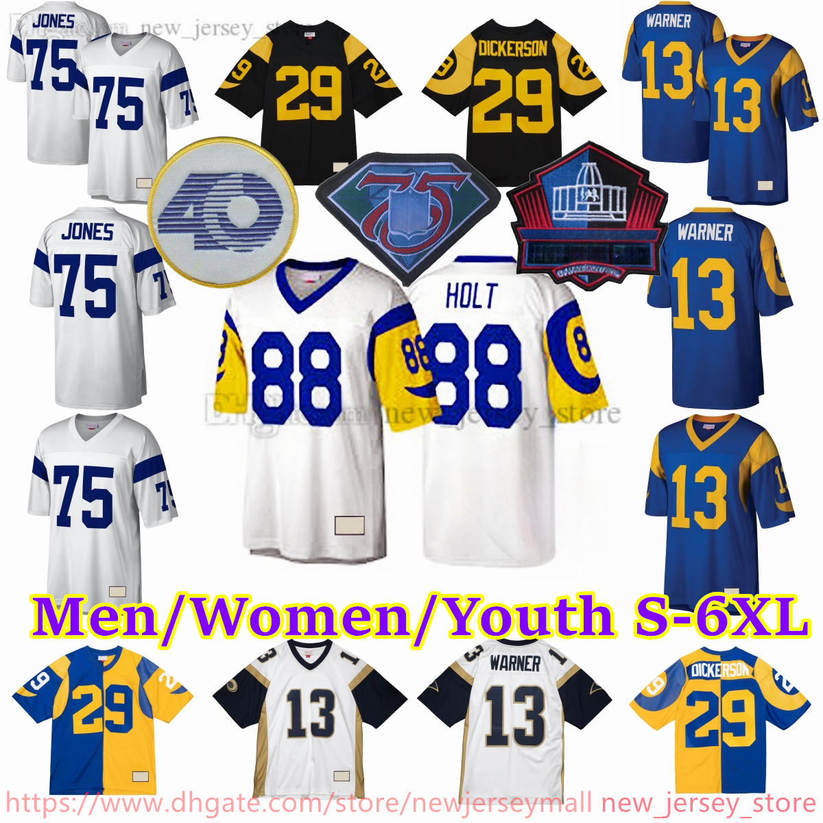 Custom S-6XL Throwback 1936-1999 Football 85 Jack Youngblood Jersey Stitch 88 Torry Holt 74 Merlin Olsen 11 Jim Everett 78 Jackie Slater 28 Marshall Faulk Jerseys