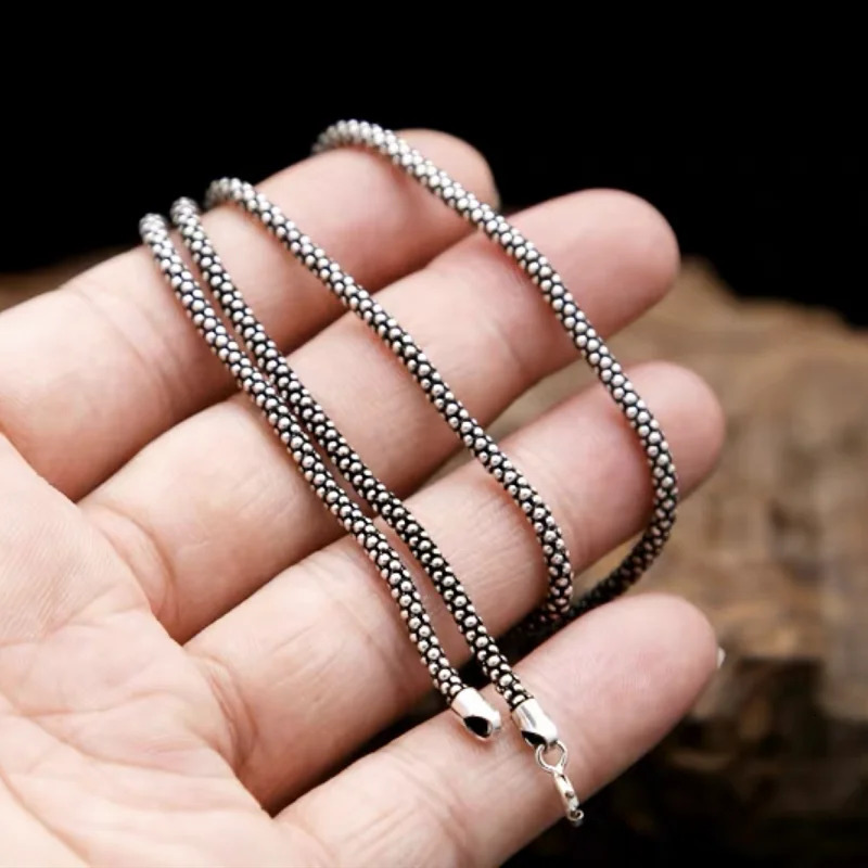 Real Silver Necklace Men Women Thai Silver Corn Necklace Male s925 Sterling Silver Long Chain Retro Pendant Necklace Jewelry 240104