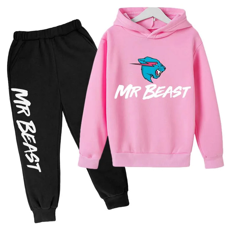Clothing Sets Children Clothing Boys Girls Hoodies Pant Set Sweatshirt Toddler Age 3-12 Black Coat Spring Autumn Printing Sports Beast Mr 240104Y24110