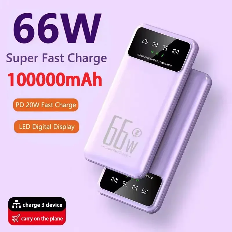 New 100000mAh Power Bank Lightweight Portable High Capacity Super Fast Charging Digital Display For Xiaomi Samsung Huawei IPhone