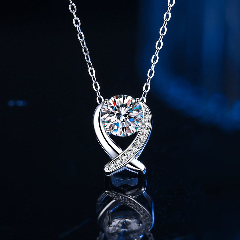 Round Diamond Mossanite Necklace 100% S925 Sterling Silver Heart Clover Choker Jewelry Luxury Iced Out Pendant Necklaces for Women Mom Mother Valentin