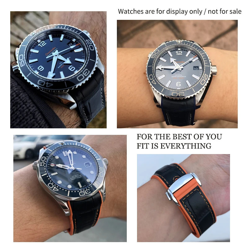 20mm 22mm High Quality Leather Cowhide Rubber Watchband fit for Omega 600 GMT Orange 1921mm Watch Strap 240104